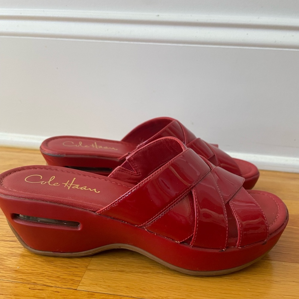 Cole Haan Red Patent Leather Wedge Slide